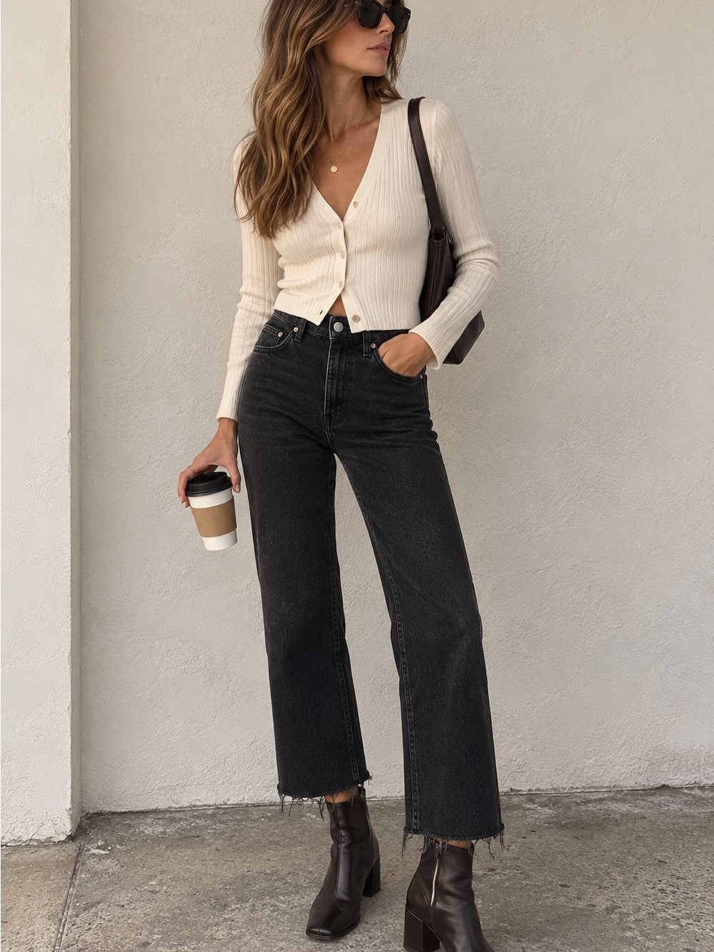 Reformation Jeans Black Wide Leg Crop Raw Hem Size 23